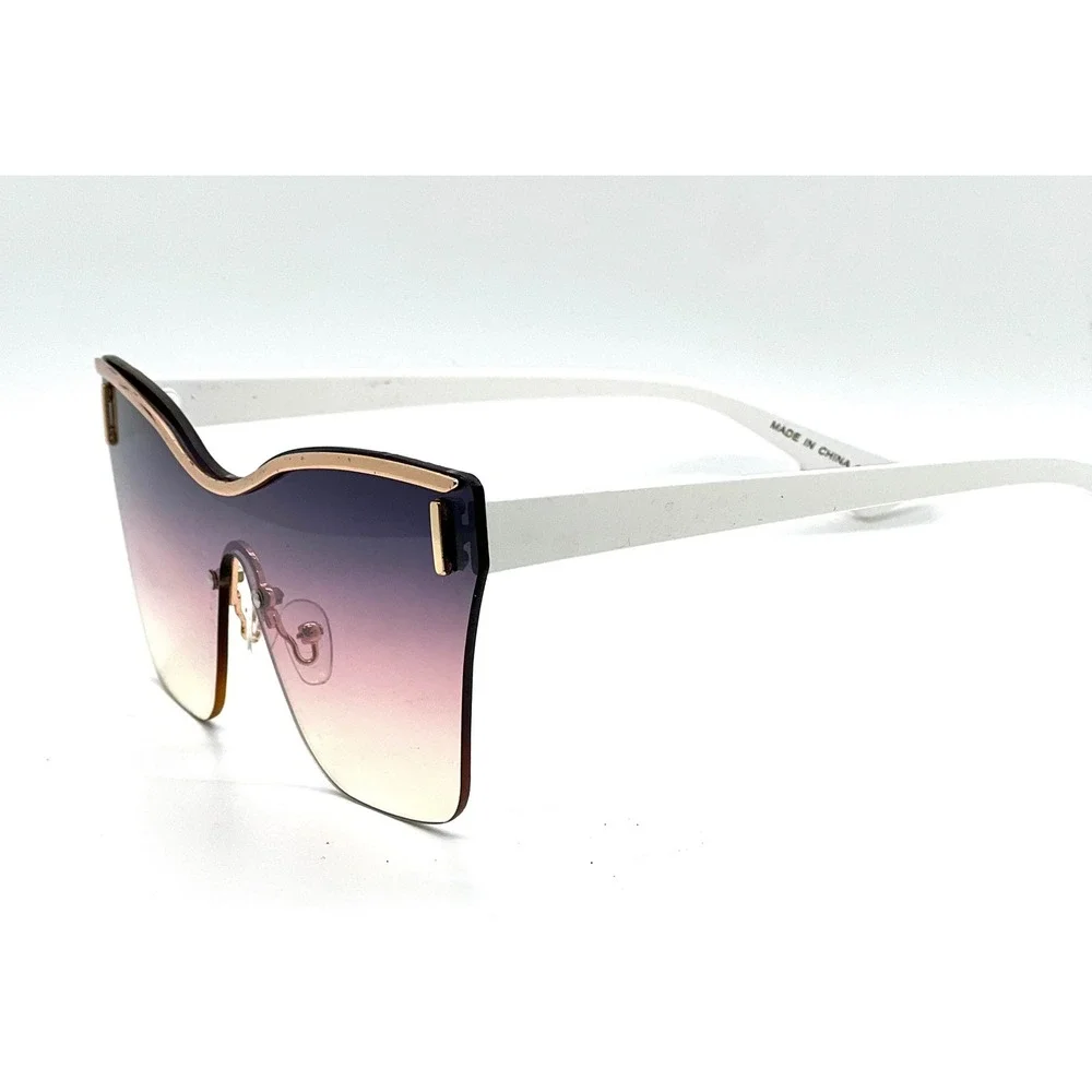 Womens Oversized Shield Sunglasses Purple Gradient Lens White Gold Trim Fashion